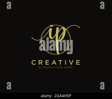IP Feminine logo beauty monogram and elegant logo design, handwriting logo of initial signature, wedding, fashion, floral and botanical with creative Stock Vector