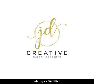 JD Feminine logo beauty monogram and elegant logo design, handwriting logo of initial signature, wedding, fashion, floral and botanical with creative Stock Vector