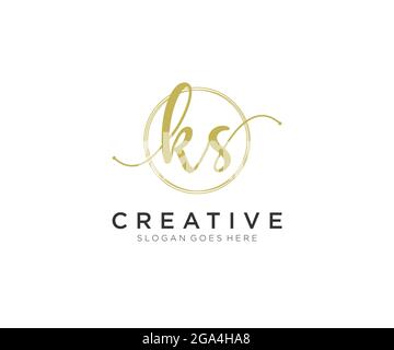 KS Feminine logo beauty monogram and elegant logo design, handwriting logo of initial signature, wedding, fashion, floral and botanical with creative Stock Vector