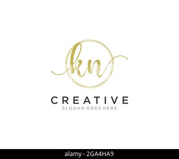 KN Feminine logo beauty monogram and elegant logo design, handwriting logo of initial signature, wedding, fashion, floral and botanical with creative Stock Vector