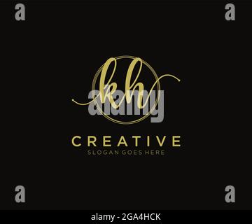 KH Feminine logo beauty monogram and elegant logo design, handwriting logo of initial signature, wedding, fashion, floral and botanical with creative Stock Vector