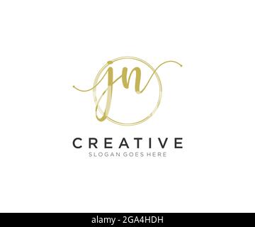 JN Feminine logo beauty monogram and elegant logo design, handwriting logo of initial signature, wedding, fashion, floral and botanical with creative Stock Vector