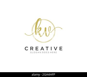 KV Feminine logo beauty monogram and elegant logo design, handwriting logo of initial signature, wedding, fashion, floral and botanical with creative Stock Vector