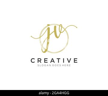 JV Feminine logo beauty monogram and elegant logo design, handwriting logo of initial signature, wedding, fashion, floral and botanical with creative Stock Vector