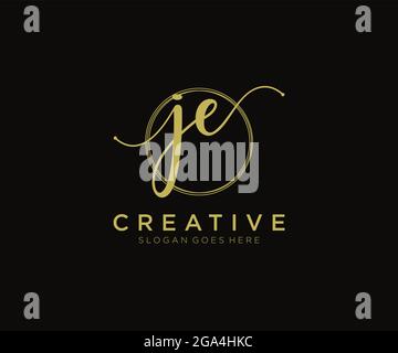 JE Feminine logo beauty monogram and elegant logo design, handwriting logo of initial signature, wedding, fashion, floral and botanical with creative Stock Vector