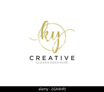KY Feminine logo beauty monogram and elegant logo design, handwriting logo of initial signature, wedding, fashion, floral and botanical with creative Stock Vector