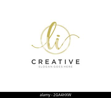 LI Feminine logo beauty monogram and elegant logo design, handwriting logo of initial signature, wedding, fashion, floral and botanical with creative Stock Vector