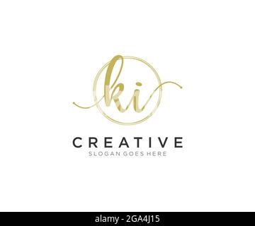 KI Feminine logo beauty monogram and elegant logo design, handwriting logo of initial signature, wedding, fashion, floral and botanical with creative Stock Vector