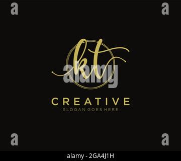 KT Feminine logo beauty monogram and elegant logo design, handwriting logo of initial signature, wedding, fashion, floral and botanical with creative Stock Vector