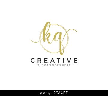 KQ Feminine logo beauty monogram and elegant logo design, handwriting logo of initial signature, wedding, fashion, floral and botanical with creative Stock Vector