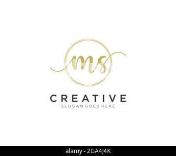 MS Feminine logo beauty monogram and elegant logo design, handwriting logo of initial signature, wedding, fashion, floral and botanical with creative Stock Vector