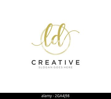 LD Feminine logo beauty monogram and elegant logo design, handwriting logo of initial signature, wedding, fashion, floral and botanical with creative Stock Vector