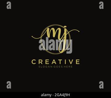 MJ Feminine logo beauty monogram and elegant logo design, handwriting logo of initial signature, wedding, fashion, floral and botanical with creative Stock Vector