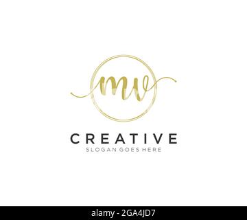 MV Feminine logo beauty monogram and elegant logo design, handwriting logo of initial signature, wedding, fashion, floral and botanical with creative Stock Vector