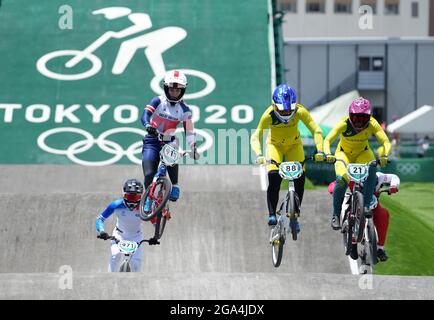 Great Britain's Bethany Shriever (second left) in the Women's BMX Racing Quarterfinals Run 2 Heat 3 at Ariake Urban Sports Park on the sixth day of the Tokyo 2020 Olympic Games in Japan. Picture date: Thursday July 29, 2021. Stock Photo