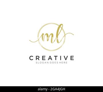 ML Feminine logo beauty monogram and elegant logo design, handwriting logo of initial signature, wedding, fashion, floral and botanical with creative Stock Vector