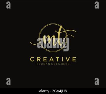 MT Feminine logo beauty monogram and elegant logo design, handwriting logo of initial signature, wedding, fashion, floral and botanical with creative Stock Vector