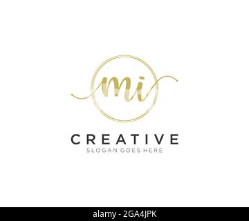 MI Feminine logo beauty monogram and elegant logo design, handwriting logo of initial signature, wedding, fashion, floral and botanical with creative Stock Vector