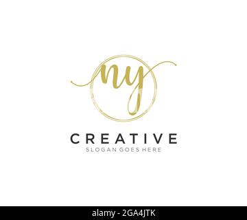 NY Feminine logo beauty monogram and elegant logo design, handwriting logo of initial signature, wedding, fashion, floral and botanical with creative Stock Vector