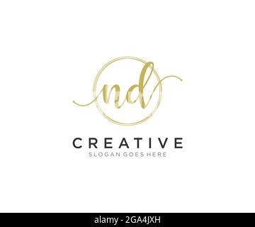 ND Feminine logo beauty monogram and elegant logo design, handwriting logo of initial signature, wedding, fashion, floral and botanical with creative Stock Vector