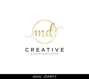 MD Feminine logo beauty monogram and elegant logo design, handwriting logo of initial signature, wedding, fashion, floral and botanical with creative Stock Vector