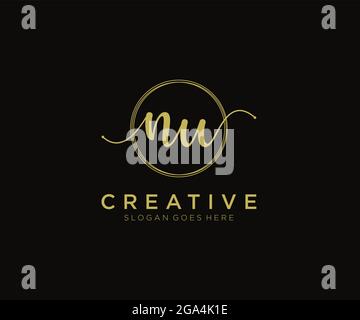 NU Feminine logo beauty monogram and elegant logo design, handwriting logo of initial signature, wedding, fashion, floral and botanical with creative Stock Vector