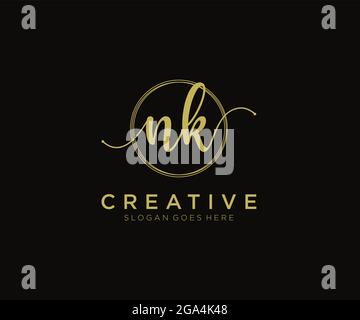 NK Feminine logo beauty monogram and elegant logo design, handwriting logo of initial signature, wedding, fashion, floral and botanical with creative Stock Vector