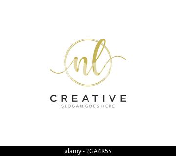 NL Feminine logo beauty monogram and elegant logo design, handwriting logo of initial signature, wedding, fashion, floral and botanical with creative Stock Vector