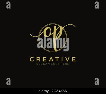 OP Feminine logo beauty monogram and elegant logo design, handwriting logo of initial signature, wedding, fashion, floral and botanical with creative Stock Vector