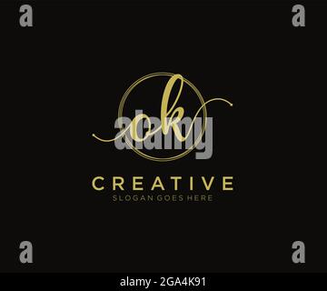 OK Feminine logo beauty monogram and elegant logo design, handwriting logo of initial signature, wedding, fashion, floral and botanical with creative Stock Vector