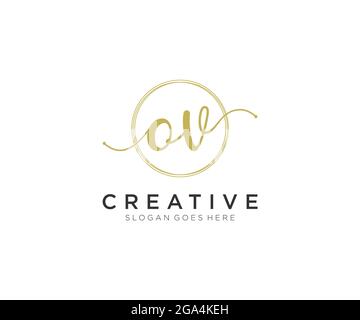 OV Feminine logo beauty monogram and elegant logo design, handwriting logo of initial signature, wedding, fashion, floral and botanical with creative Stock Vector