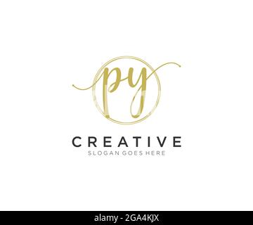 PY Feminine logo beauty monogram and elegant logo design, handwriting logo of initial signature, wedding, fashion, floral and botanical with creative Stock Vector