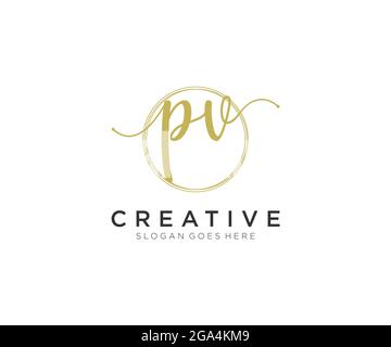 PV Feminine logo beauty monogram and elegant logo design, handwriting logo of initial signature, wedding, fashion, floral and botanical with creative Stock Vector