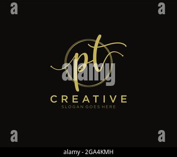 PT Feminine logo beauty monogram and elegant logo design, handwriting logo of initial signature, wedding, fashion, floral and botanical with creative Stock Vector