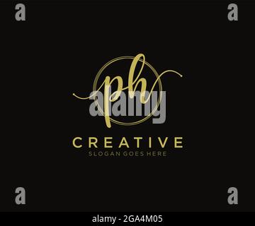 PH Feminine logo beauty monogram and elegant logo design, handwriting logo of initial signature, wedding, fashion, floral and botanical with creative Stock Vector