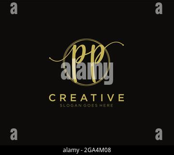 PP Feminine logo beauty monogram and elegant logo design, handwriting logo of initial signature, wedding, fashion, floral and botanical with creative Stock Vector