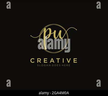 PU Feminine logo beauty monogram and elegant logo design, handwriting logo of initial signature, wedding, fashion, floral and botanical with creative Stock Vector