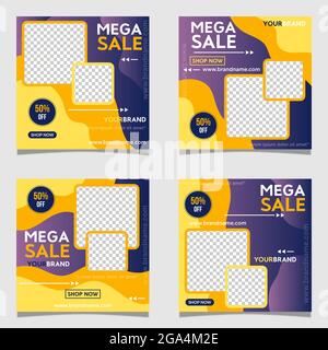 Mega sale post banner template, editable promotion vector background with photo collage Stock Vector