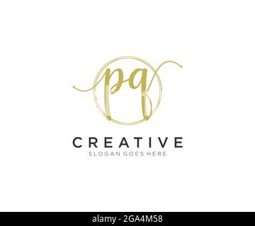 PQ Feminine logo beauty monogram and elegant logo design, handwriting logo of initial signature, wedding, fashion, floral and botanical with creative Stock Vector