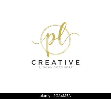 PL Feminine logo beauty monogram and elegant logo design, handwriting logo of initial signature, wedding, fashion, floral and botanical with creative Stock Vector