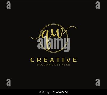 QW Feminine logo beauty monogram and elegant logo design, handwriting logo of initial signature, wedding, fashion, floral and botanical with creative Stock Vector