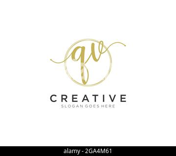 QV Feminine logo beauty monogram and elegant logo design, handwriting logo of initial signature, wedding, fashion, floral and botanical with creative Stock Vector