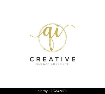 QI Feminine logo beauty monogram and elegant logo design, handwriting logo of initial signature, wedding, fashion, floral and botanical with creative Stock Vector