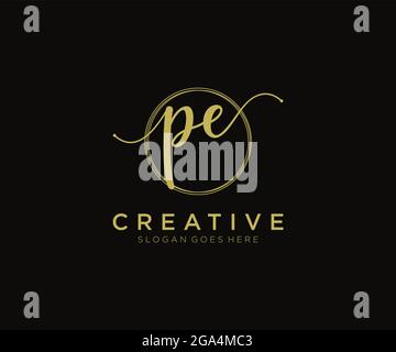 PE Feminine logo beauty monogram and elegant logo design, handwriting logo of initial signature, wedding, fashion, floral and botanical with creative Stock Vector