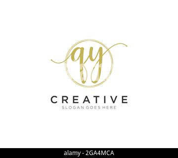QY Feminine logo beauty monogram and elegant logo design, handwriting logo of initial signature, wedding, fashion, floral and botanical with creative Stock Vector