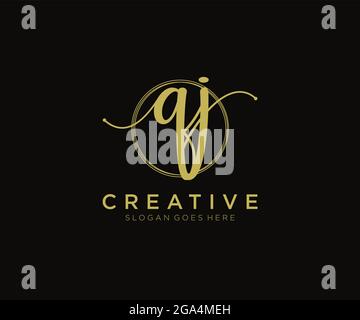 QJ Feminine logo beauty monogram and elegant logo design, handwriting logo of initial signature, wedding, fashion, floral and botanical with creative Stock Vector