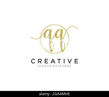 QQ Feminine logo beauty monogram and elegant logo design, handwriting logo of initial signature, wedding, fashion, floral and botanical with creative Stock Vector