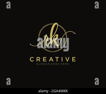 RK Feminine logo beauty monogram and elegant logo design, handwriting logo of initial signature, wedding, fashion, floral and botanical with creative Stock Vector