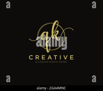 QK Feminine logo beauty monogram and elegant logo design, handwriting logo of initial signature, wedding, fashion, floral and botanical with creative Stock Vector