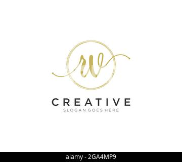 RV Feminine logo beauty monogram and elegant logo design, handwriting logo of initial signature, wedding, fashion, floral and botanical with creative Stock Vector